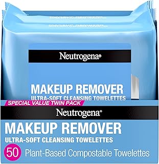 Neutrogena Makeup Remover Wipes, Daily Facial Cleanser Towelettes, Gently Cleanse and Remove Oil & Makeup, Alcohol-Free Makeup Wipes, 2 x 25 ct