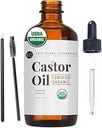 Kate Blanc Cosmetics Castor Oil Organic (2oz), 100% Pure, Cold Pressed, Hexane Free. Natural Oil for Hair, Eyelashes, Eyebrows. Skin Moisturizer with Starter Kit