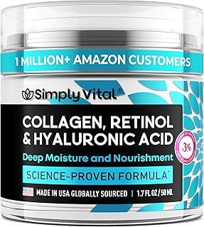SimplyVital Collagen, Retinol & Hyaluronic Acid Cream - Anti-Aging Face Moisturizer for Face, Firming Skin Care Neck & Décolleté - Made in USA, Daily Moisturizer Face Cream Day & Night - 1.7 fl.oz.