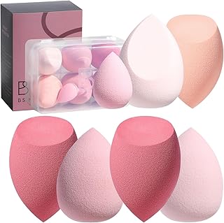 Makeup Sponge Set BS-MALL with Storage Case 7 Pcs for Liquid, Cream, and Powder, Foundation with 1 Mini Makeup Sponge Pink (A-Pink）