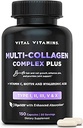 Vital Vitamins Multi Collagen Complex Plus - with Biotin, Hyaluronic Acid, Vitamin C - Type I, II, III, V, X - for Women & Men - Hair, Skin, Nails Beauty Complex - 150 Capsules