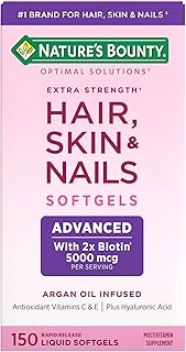 Nature's Bounty Advanced Hair, Skin & Nails, Argan-Infused Vitamin Supplement with Biotin and Hyaluronic Acid, 150 Rapid Release Softgels, 50 Total Servings
