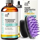 ArtNaturals Organic Rosemary & Castor Hair Growth Oil + Scalp Massager Set – Hair Styling Oils for Dry, Itchy Scalp, Thickening & Hydration - Scalp Oil Products For Damaged Hair & Split Ends – 4.0 oz