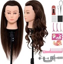 Neverland Beauty & Health 28Inch 60% Real Hair Mannequin Head,Doll Head for Hair Styling Braiding Curling,Cosmetology Mannequin Head with Hair with Table Clamp Hair Styling Set(Dark Brown)