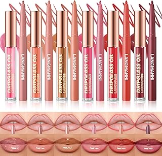 Jolilab Matte Lip Liner Lip Oil Set, Lip Makeup Set Natural Smooth Long-Lasting And Hydrating Beauty Daily Cosmetics Gift for Girls Easy-to-Use（12pcs）