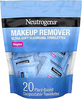 Neutrogena Makeup Remover Wipes Singles, Individually Wrapped Face Wipes, Daily Facial Cleanser Towelettes, Gently Removes Oil & Makeup, Alcohol-Free Makeup Wipes, 20 ct
