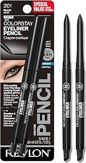 Revlon ColorStay Pencil Waterproof Eyeliner, Valentine's Day Makeup Gifts for Women, Built-In Sharpener, Waterproof, Smudge-proof, Longwearing with Ultra-Fine Tip, 201 Black, 2 Pack