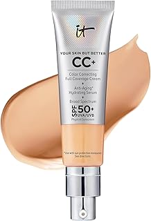 IT Cosmetics CC+ Cream - Full-Coverage Foundation With SPF 50, Color Corrector & Anti-Aging Serum, Formulated With Niacinamide & Hyaluronic Acid, Natural Finish, For All Skin Types, 1.08 fl oz