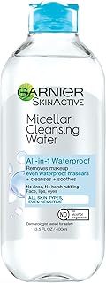 Garnier Micellar Water For Waterproof Makeup, Hydrating Facial Cleanser & Makeup Remover, Suitable for Sensitive Skin, Vegan, Cruelty Free, 13.5 Fl Oz (400mL), 1 Count