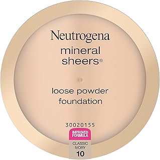 Neutrogena Mineral Sheers Lightweight Loose Powder Makeup Foundation with Vitamins A, C, & E, Sheer to Medium Buildable Coverage, Skin Tone Enhancer, Face Redness Reducer, Classic Ivory 10,.19 oz