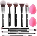 Makeup Brushes Set, Professional Foundation Eyeshadow Concealer Blush Powder Bronzer Applicator, 2 Blender Sponge with Beauty Paper Case