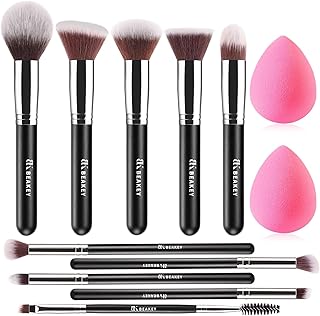 Makeup Brushes Set, Professional Foundation Eyeshadow Concealer Blush Powder Bronzer Applicator, 2 Blender Sponge with Beauty Paper Case