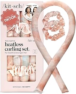 Satin Heatless Hair Curler Set - Heatless Curls Overnight, Hair Rollers for Soft Curls & Frizz-Free Styling, No Heat Curlers To Sleep in, Curling Rod Headband with 2 Scrunchies - Sunset Tie Dye