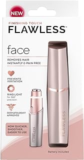 Finishing Touch Flawless Facial Hair Remover for Women, Rose Gold Face Razor with LED Light, Recyclable Packaging