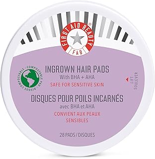 First Aid Beauty - Ingrown Hair Pads with BHA + AHA - Aftershave Treatment Pads to Help Prevent Razor Bumps for Men & Women - Exfoliate Underarms & Bikini Area - Compostable for Daily Use - 28 Pads