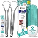 GuruNanda Tongue Scraper for Adults (2 Pack) with Travel Case, 420 Medical-Grade 100% Stainless Steel Tongue Cleaner, Aids in Fresh Breath & Oral Care