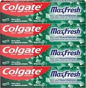 Colgate Max Fresh Whitening Toothpaste with Mini Strips, Clean Mint Toothpaste for Bad Breath, Helps Fight Cavities, Whitens Teeth, and Freshens Breath, 6.3 Ounce (Pack of 4)