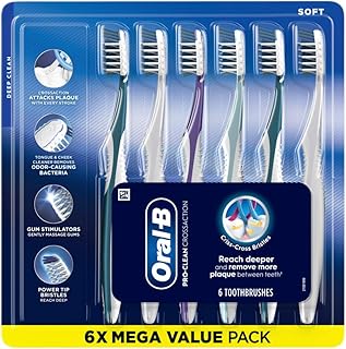 Oral-B Pro Health CrossAction All in One Soft Toothbrushes, Deep Plaque Fighter, Rounded Bristles Gentle on Teeth, Tongue and Cheek Cleaner, Gum Stimulators, 6 Count, Tooth Brush Pack