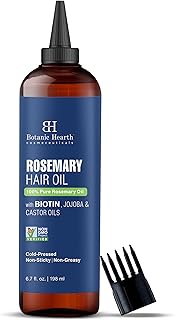 Botanic Hearth 100% Pure Rosemary Oil For Hair Growth (6.7 fl oz) Infused With Biotin, Jojoba & castor Oil | Nourishing & Volumizing | Non GMO Verified