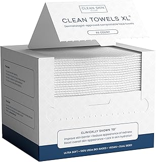 Clean Skin Club Clean Towels XL™, 100% USDA Biobased Face Towel, Disposable Face Towelette, Eczema Association Accepted, Makeup Remover Dry Wipes, Ultra Soft, 50 Ct, 1 Pack