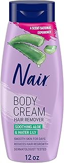 Body Cream Hair Remover, Soothing Aloe and Water Lily, Dermatologist Tested Body Hair Removal Cream, with Evolved Ingredients, 12 Oz