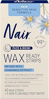 Sensitive Hair Remover Wax Ready Strips, Face and Bikini Hair Removal Wax Strips, 40 Count