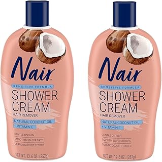 Sensitive Formula Shower Cream Hair Remover with Coconut Oil and Vitamin E, 12.6oz (Pack of 2)