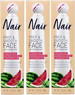 Prep & Smooth Face Hair Remover, Hydrating with Watermelon Extract & Hyaluronic Acid, Removes Facial Hair & Fuzz, Smooths & Exfoliates, Dermatologist Tested, 1.76 oz (Pack of 3)